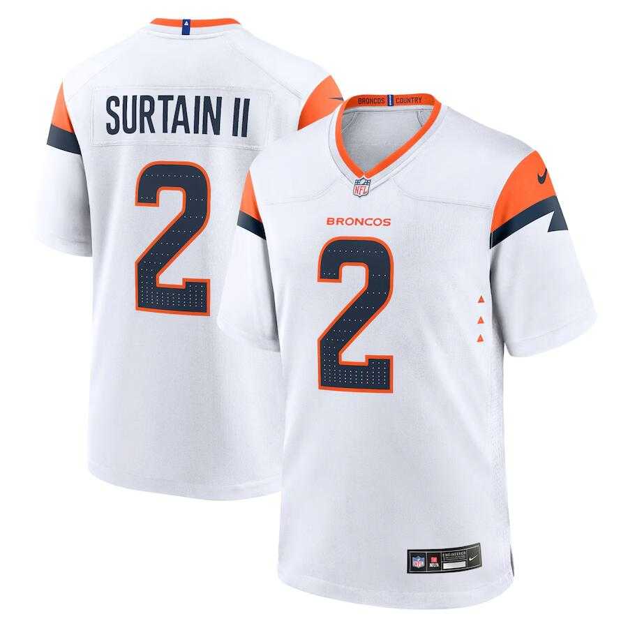 Mens Denver Broncos #2 Pat Surtain II White 2024 Game Stitched Jersey Dzhi